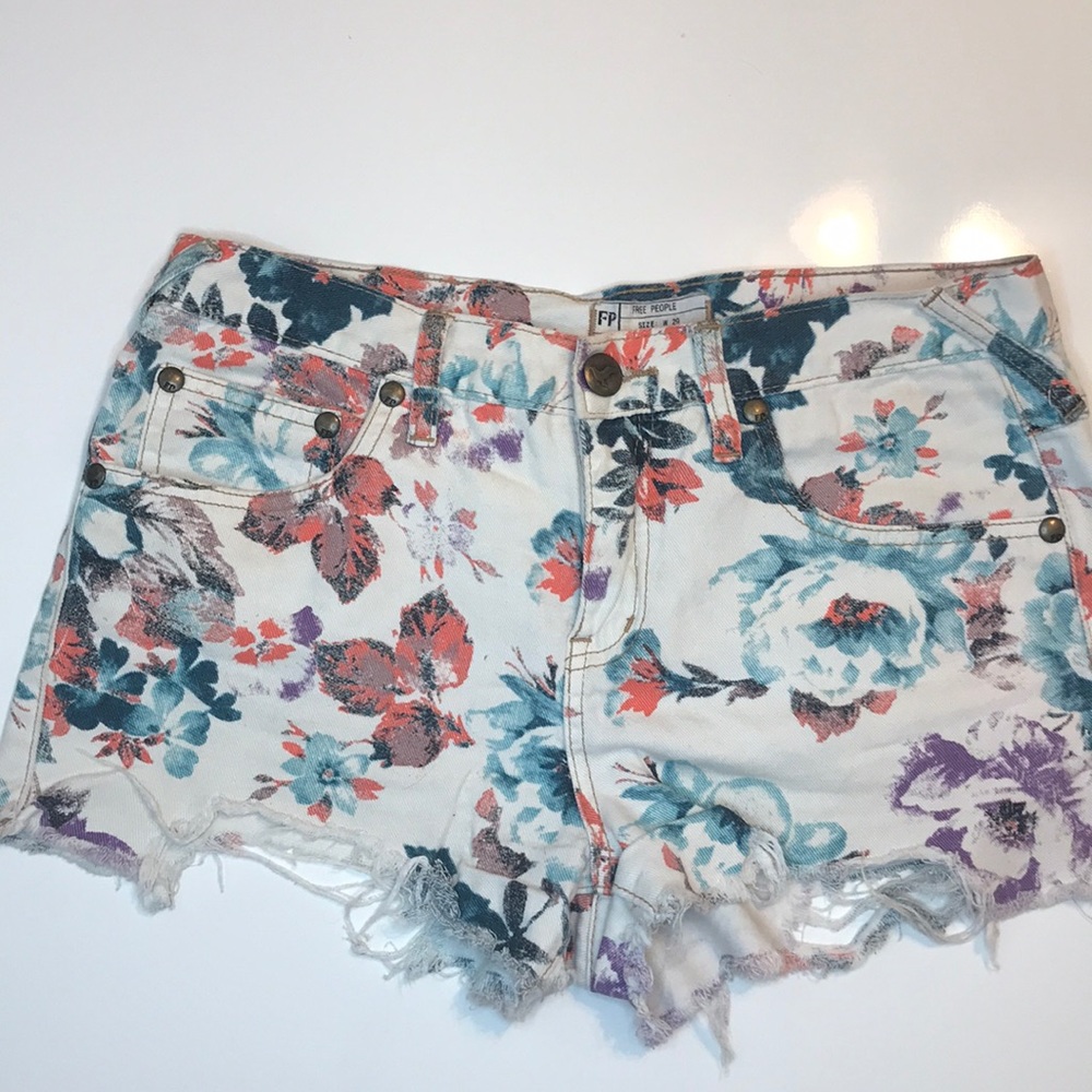 Free people floral denim cut off shorts